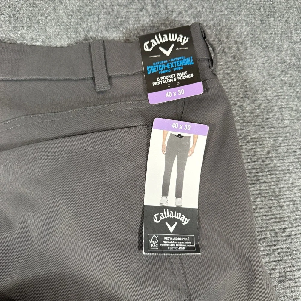 New Callaway Pants Mens 40x30 Gray Stretch Lightweight 5 Pocket‎ Golf Athletic